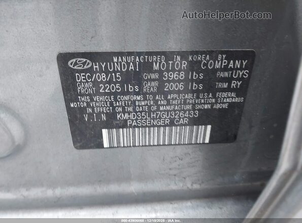 KMHD35LH7GU326433 2016 HYUNDAI ELANTRA GT Серый Вид подкапотного пространства