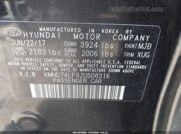 KMHD74LF9JU508316 2018 HYUNDAI ELANTRA Черный Вид подкапотного пространства