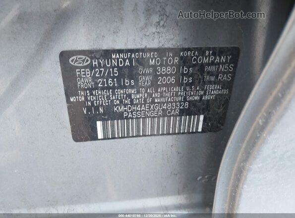 KMHDH4AEXGU483328 2016 HYUNDAI ELANTRA Silver ძრავის განყოფილების ხედი