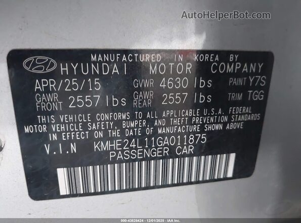 KMHE24L11GA011875 2016 HYUNDAI SONATA HYBRID Серебряный Вид подкапотного пространства