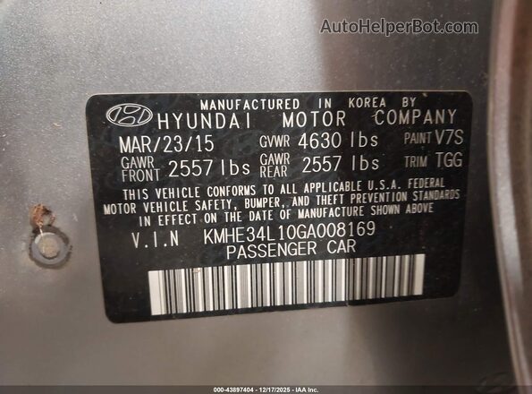 KMHE34L10GA008169 2016 HYUNDAI SONATA HYBRID Серебряный Вид подкапотного пространства