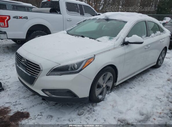 KMHE34L13GA030683 2016 HYUNDAI SONATA HYBRID White Vista tres cuartos delantera izquierda