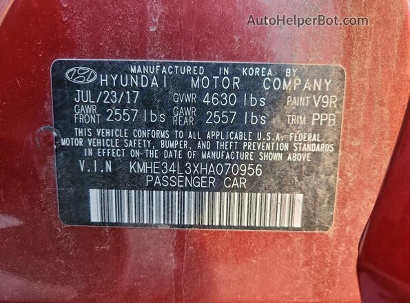 KMHE34L3XHA070956 2017 HYUNDAI SONATA Red VIN sticker view