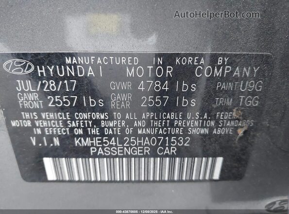 KMHE54L25HA071532 2017 HYUNDAI SONATA PLUG-IN HYBRID Gray Engine compartment view