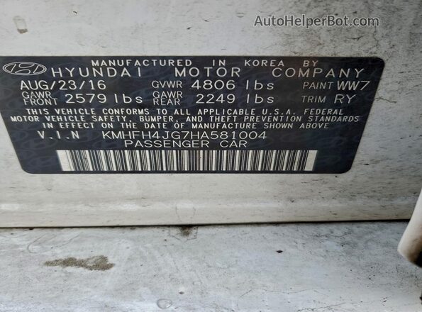 KMHFH4JG7HA581004 2017 HYUNDAI AZERA White Vista del compartimento del motor