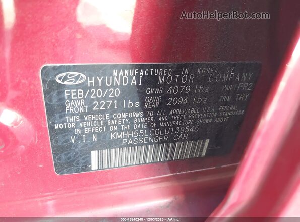 KMHH55LC0LU139545 2020 HYUNDAI ELANTRA GT Red Engine compartment view