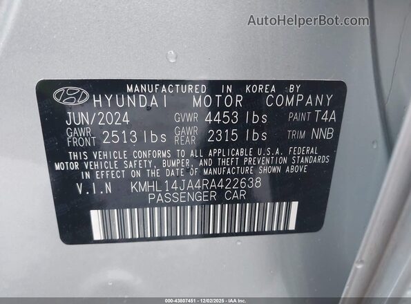 KMHL14JA4RA422638 2024 HYUNDAI SONATA Silver Engine compartment view