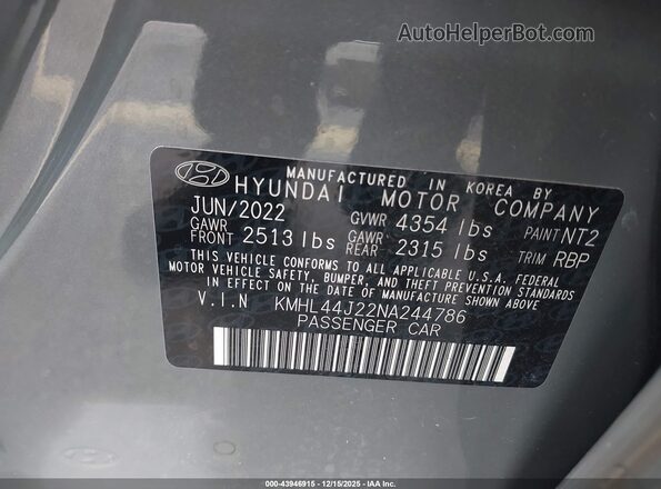 KMHL44J22NA244786 2022 HYUNDAI SONATA Серый Вид подкапотного пространства
