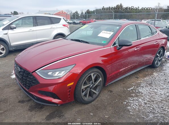 KMHL44J29PA275181 2023 HYUNDAI SONATA Red წინა მარცხენა ხედი სამი მეოთხედიდან