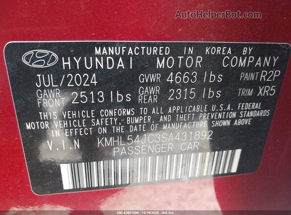 KMHL54JC3SA431892 2025 HYUNDAI SONATA Red ძრავის განყოფილების ხედი