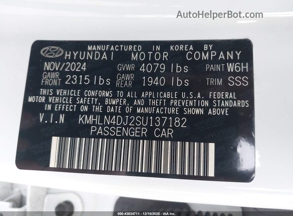 KMHLN4DJ2SU137182 2025 HYUNDAI ELANTRA HYBRID White 