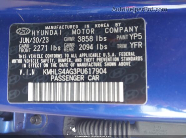 KMHLS4AG3PU617904 2023 HYUNDAI ELANTRA Blue Widok komory silnika