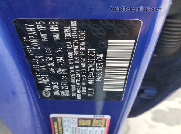 KMHLS4AG7MU211801 2021 HYUNDAI ELANTRA Blue Widok naklejki z numerem VIN