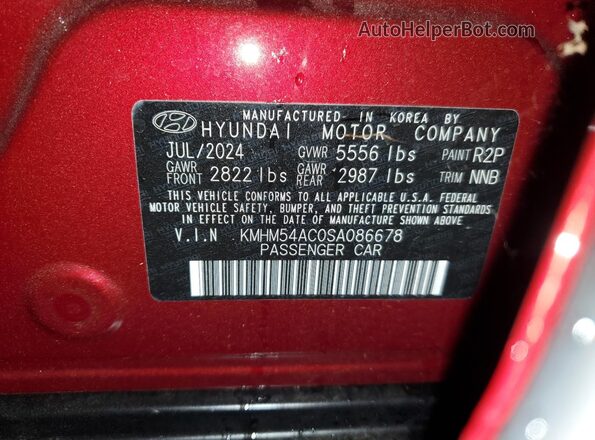 KMHM54AC0SA086678 2025 HYUNDAI IONIQ Бордовый Вид наклейки с VIN-кодом
