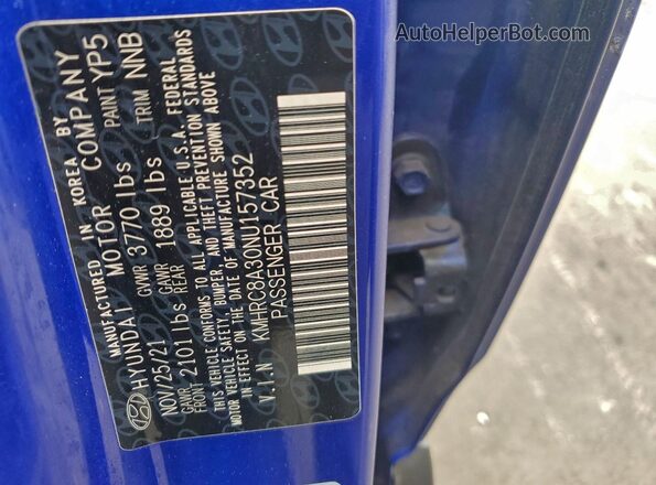 KMHRC8A30NU157352 2022 HYUNDAI VENUE Blue Vista de la etiqueta del VIN