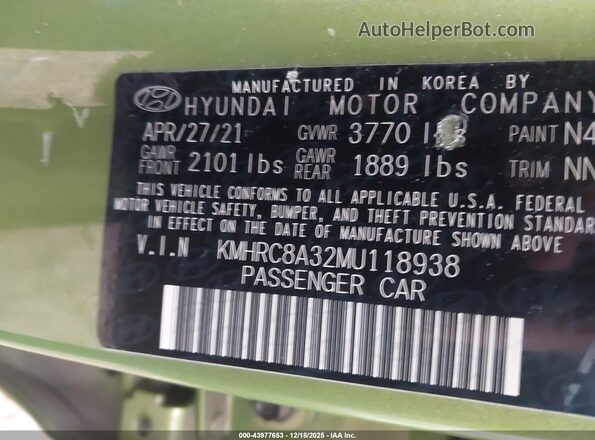 KMHRC8A32MU118938 2021 HYUNDAI VENUE Green Вид підкапотного простору