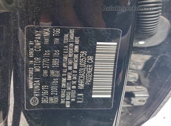 KMHRC8A33LU035758 2020 HYUNDAI VENUE Black VIN sticker view