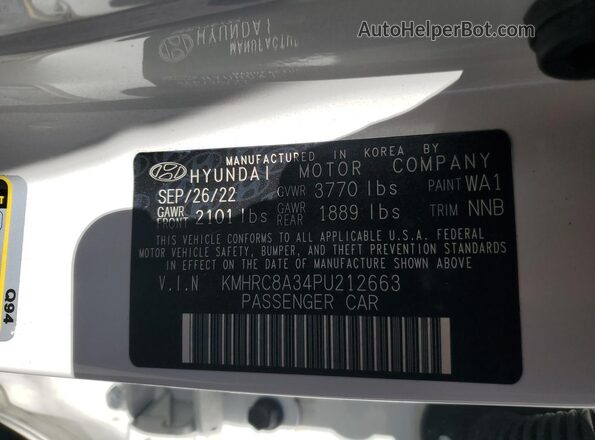 KMHRC8A34PU212663 2023 HYUNDAI VENUE White VIN sticker view