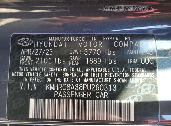 KMHRC8A38PU260313 2023 HYUNDAI VENUE Blue 360 interior view