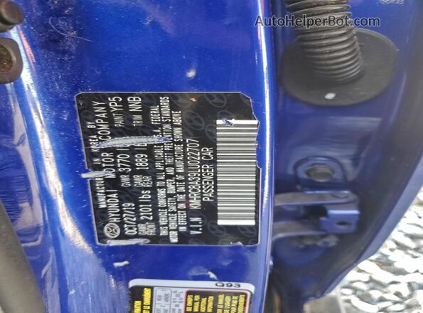 KMHRC8A39LU022707 2020 HYUNDAI VENUE Blue Vista del compartimento del motor