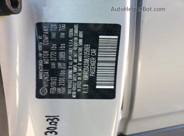 KMHRC8A3XMU105869 2021 HYUNDAI VENUE Gray VIN sticker view