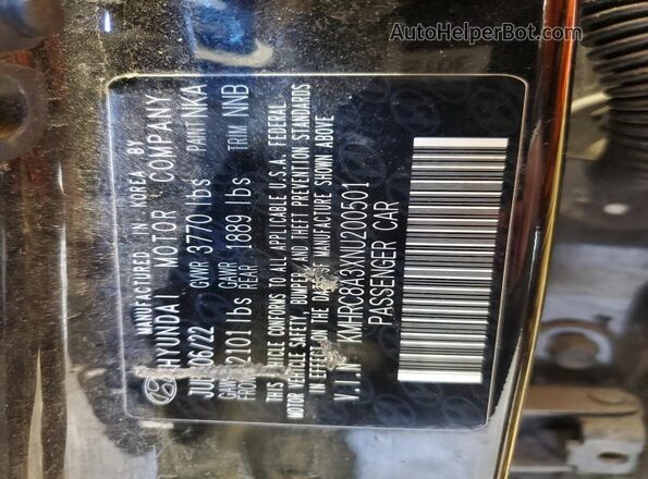 KMHRC8A3XNU200501 2022 HYUNDAI VENUE Black VIN კოდის სტიკერის ხედი