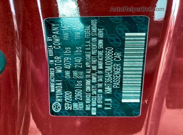 KMHT36AH3MU008860 2021 HYUNDAI VELOSTER Red Вид наклейки з VIN-кодом