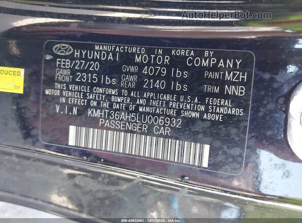 KMHT36AH5LU006932 2020 HYUNDAI VELOSTER N Черный Вид подкапотного пространства