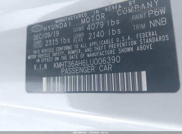 KMHT36AH6LU006390 2020 HYUNDAI VELOSTER N White Շարժիչի բաժամունքի տեսք