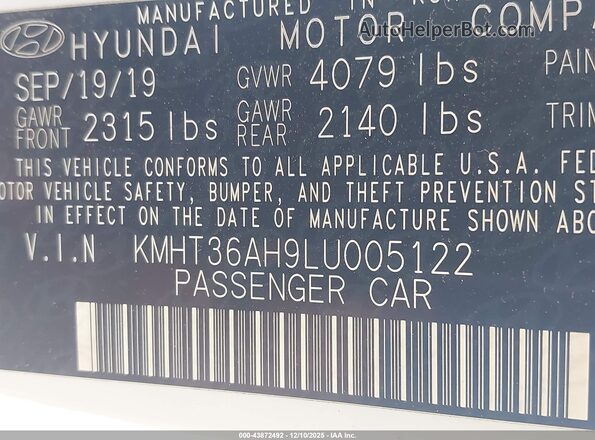KMHT36AH9LU005122 2020 HYUNDAI VELOSTER N Белый Вид подкапотного пространства