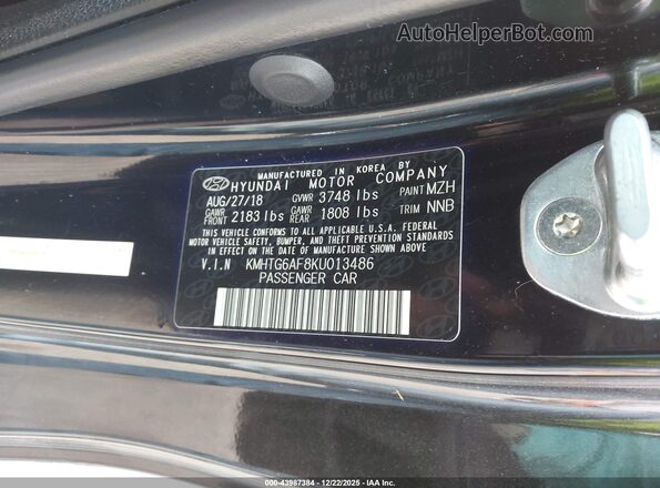 KMHTG6AF8KU013486 2019 HYUNDAI VELOSTER Black Widok komory silnika