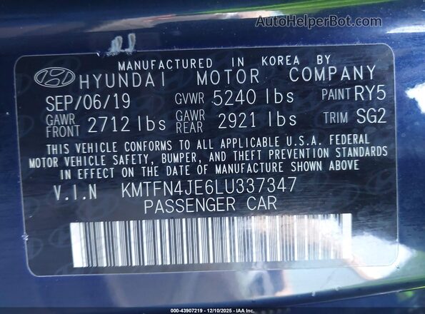 KMTFN4JE6LU337347 2020 GENESIS G80 Dark Blue Engine compartment view