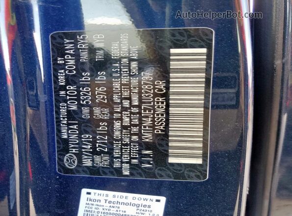 KMTFN4JE7LU328737 2020 GENESIS G80 Blue Widok naklejki z numerem VIN