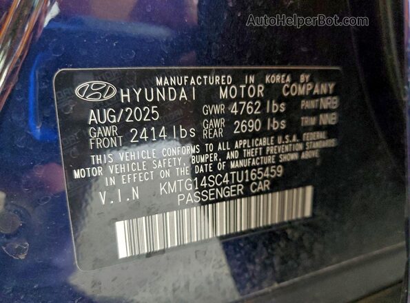 KMTG14SC4TU165459 2026 GENESIS G70 Blue VIN կոդի պիտակի տեսք