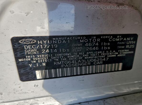 KMTG64LA3LU062547 2020 GENESIS G70 Белый Вид наклейки с VIN-кодом