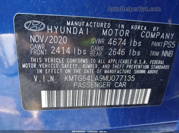KMTG64LA9MU077135 2021 GENESIS G70 Blue Вид підкапотного простору