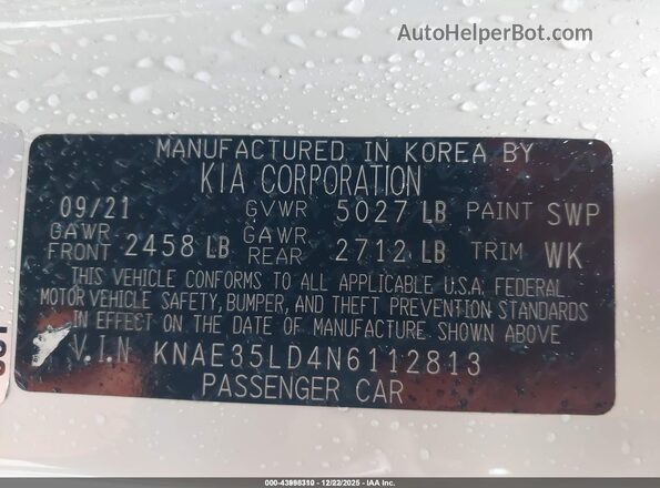 KNAE35LD4N6112813 2022 KIA STINGER White Widok komory silnika