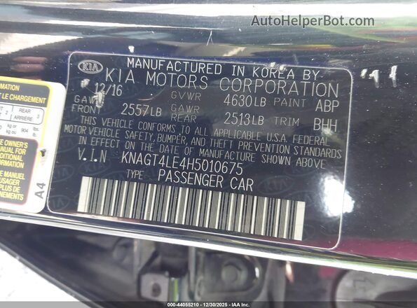 KNAGT4LE4H5010675 2017 KIA OPTIMA HYBRID Black 