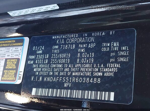 KNDAFFS51R6038488 2024 KIA EV9 Black Vista del compartimento del motor