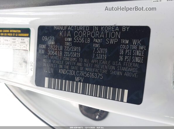 KNDC3DLC7R5616375 2024 KIA EV6 White Շարժիչի բաժամունքի տեսք