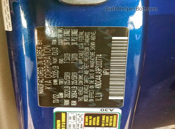 KNDC44LA9P5101774 2023 KIA EV6 Blue Вид наклейки з VIN-кодом