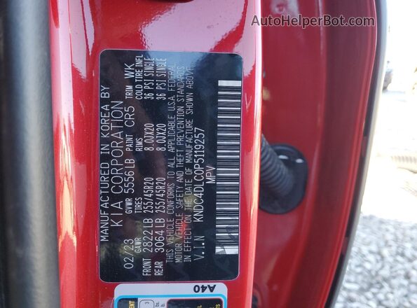 KNDC4DLC0P5119257 2023 KIA EV6 Red Շարժիչի բաժամունքի տեսք