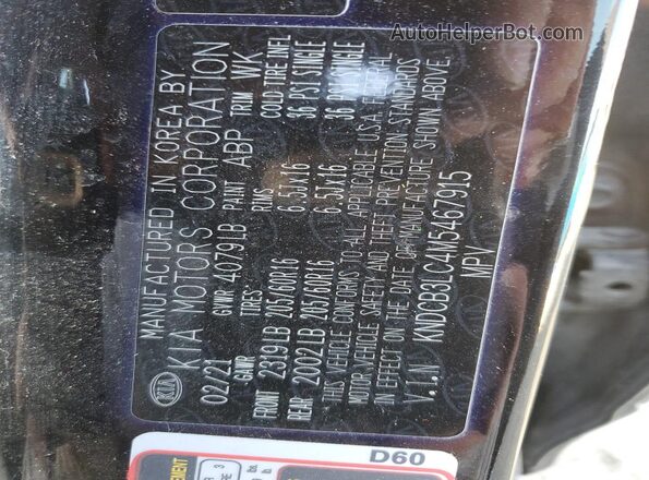 KNDCB3LC4M5467915 2021 KIA NIRO Black VIN sticker view