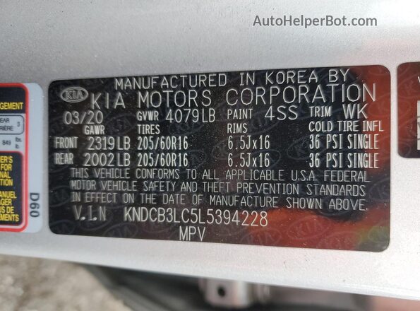 KNDCB3LC5L5394228 2020 KIA NIRO Silver Շարժիչի բաժամունքի տեսք