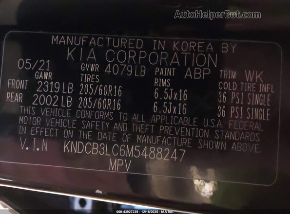 KNDCB3LC6M5488247 2021 KIA NIRO Black Engine compartment view