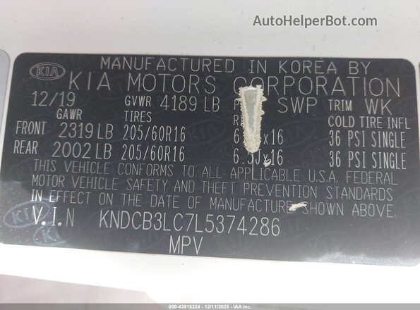 KNDCB3LC7L5374286 2020 KIA NIRO White Widok komory silnika