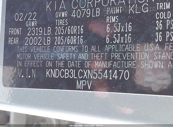 KNDCB3LCXN5541470 2022 KIA NIRO Gray Vista del compartimento del motor