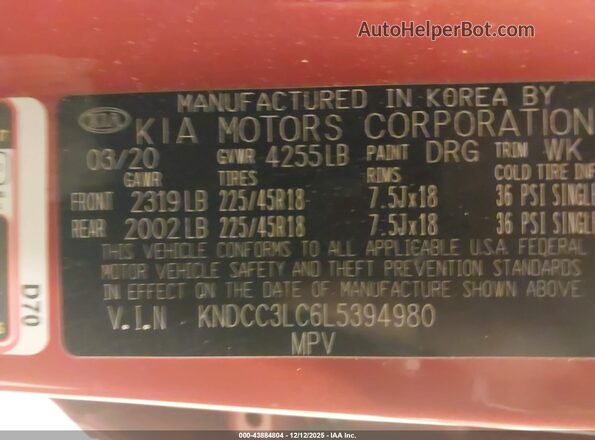 KNDCC3LC6L5394980 2020 KIA NIRO Orange Widok komory silnika