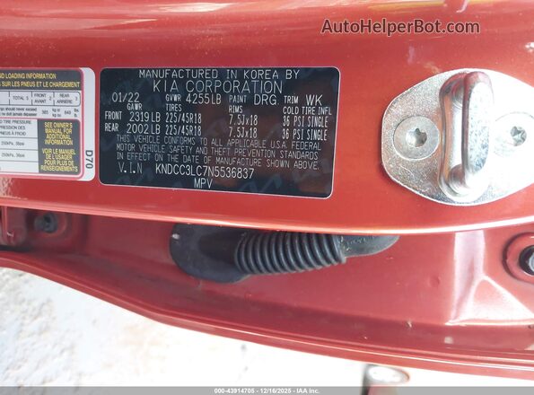KNDCC3LC7N5536837 2022 KIA NIRO Orange Vista del compartimento del motor