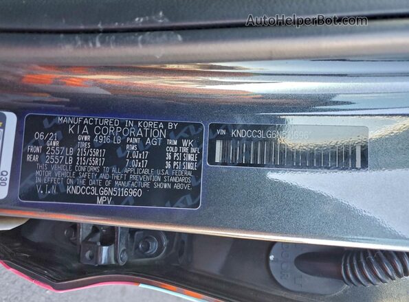 KNDCC3LG6N5116960 2022 KIA NIRO Charcoal Widok naklejki z numerem VIN